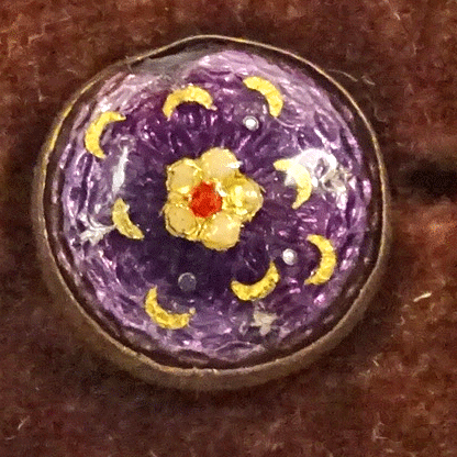 Small purple enamel with gold flower and crescents (a/f)