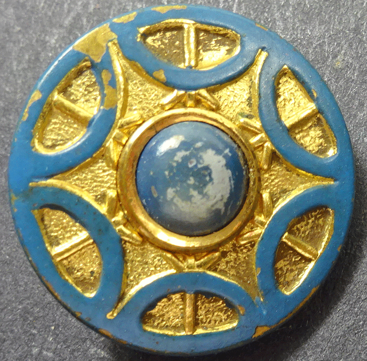Painted turquoise on gilt metal