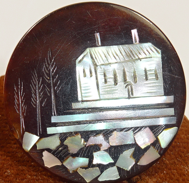 Inlaid pearl chips, raised house, stud shank