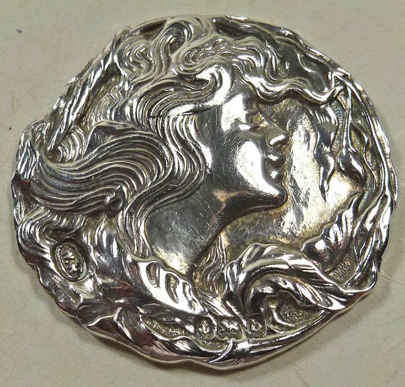 Silver Art Nouveau female head, Birmingham 1901