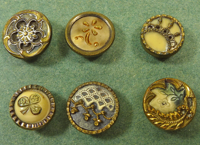 Set of 6 Austrian tinies - gilt metal and ivoroid designs