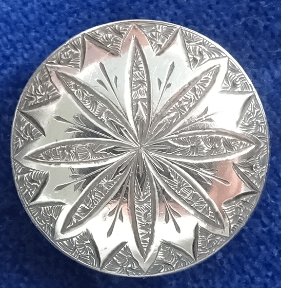 Silver etched star flower stud button