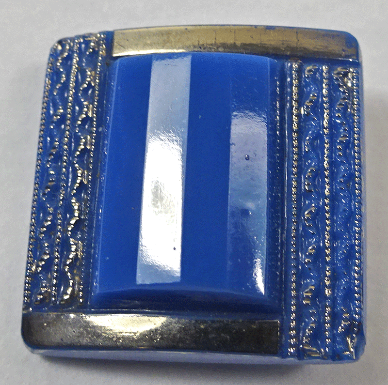 Molded Art Deco blue glass square