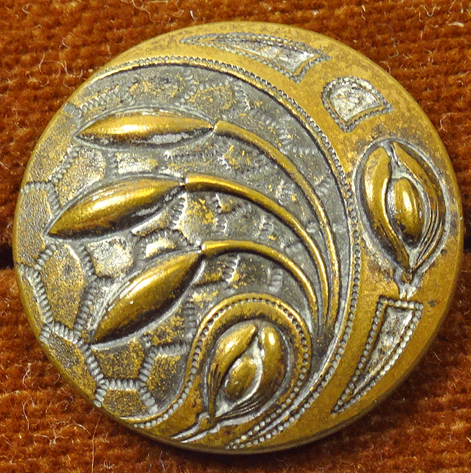 Antique brass flower button - Art Nouveau style