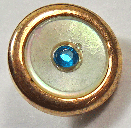 Small pearl dress button, turquoise paste centre