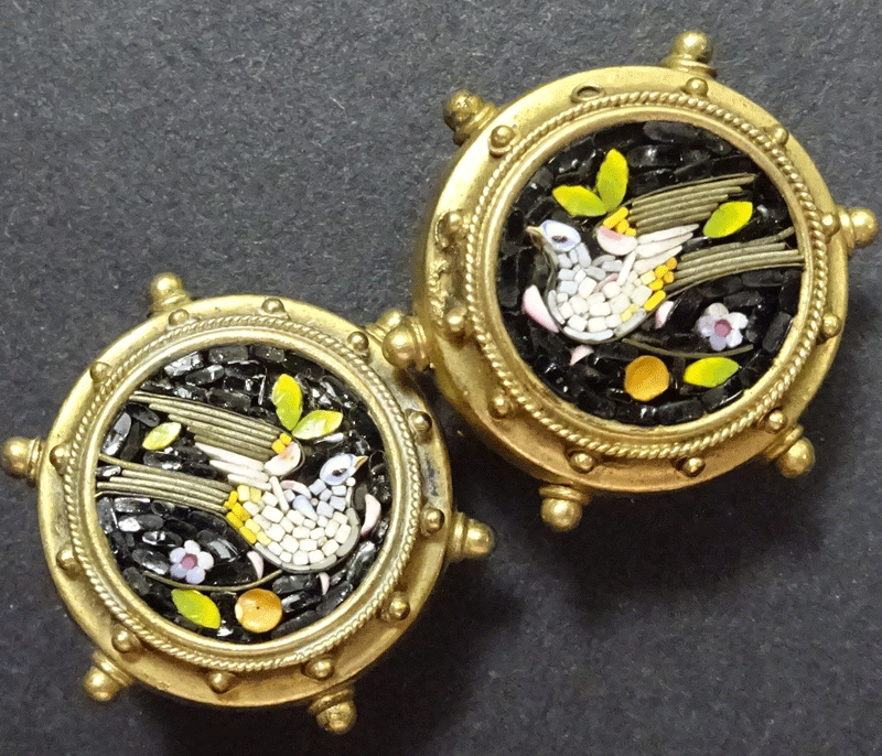 Pair of mosaic birds, stud shanks