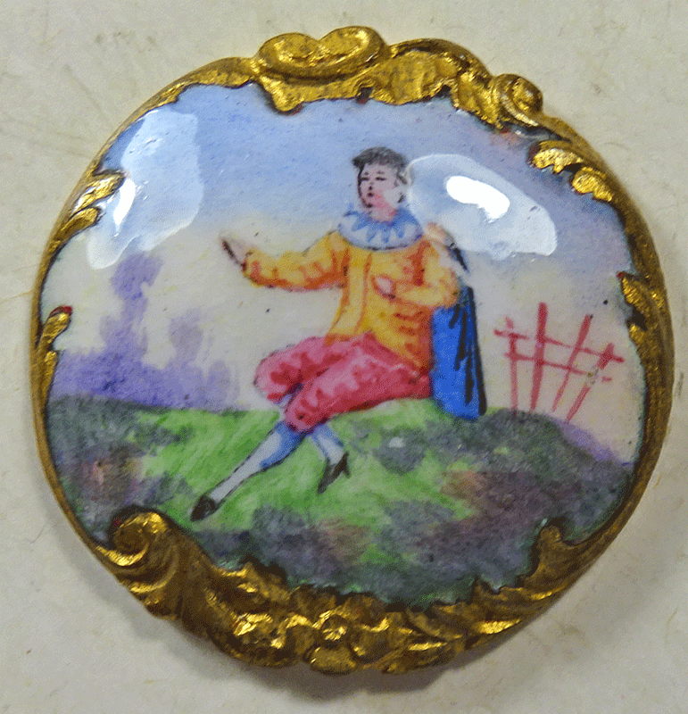 Enamel figure in rococo rim