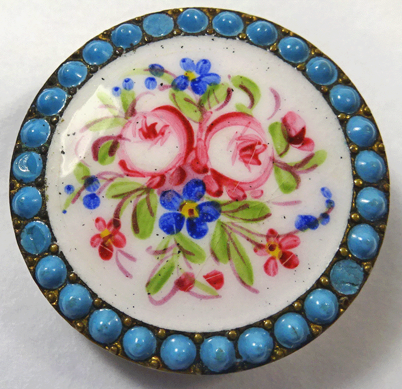 White enamel with flowers and turquoise encrusted rim (a/f)