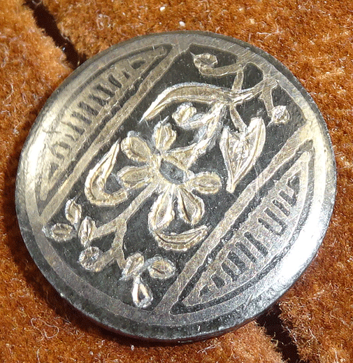 Small pewter buttons with silver flowers