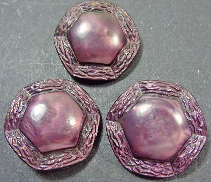 Set of 3 large purple coat buttons