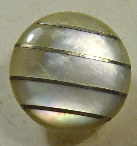Vintage pearl dress button with metal stripes