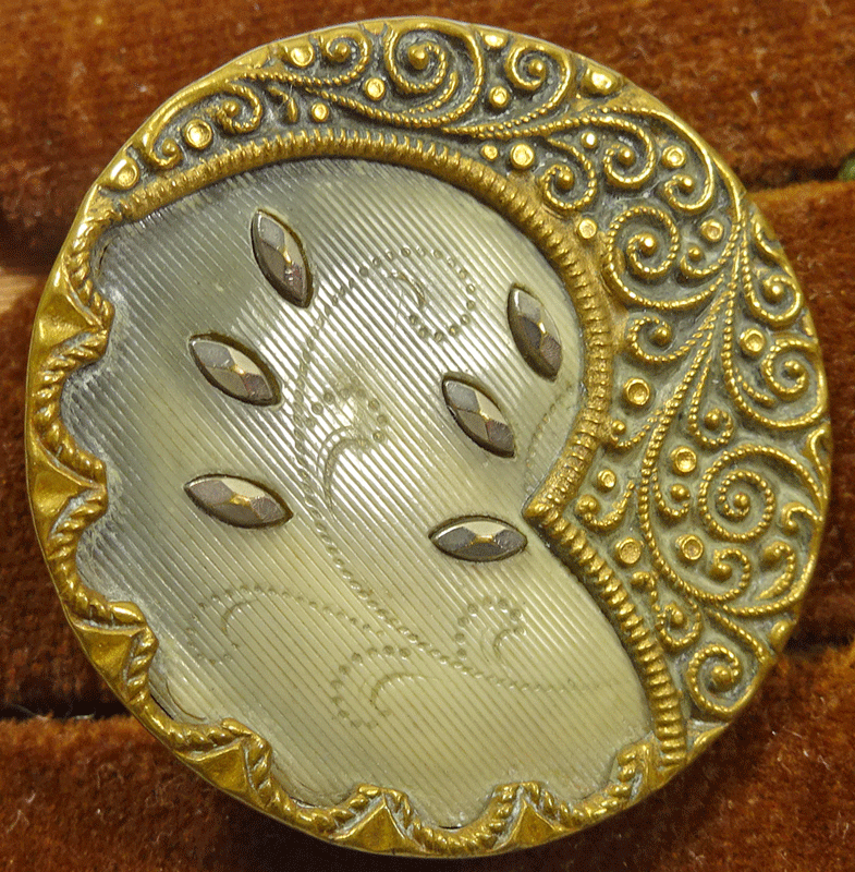 Victorian celluloid, pressed metal crescent