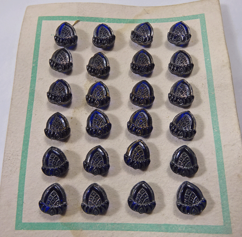 Card of vintage/antique blue glass buttons
