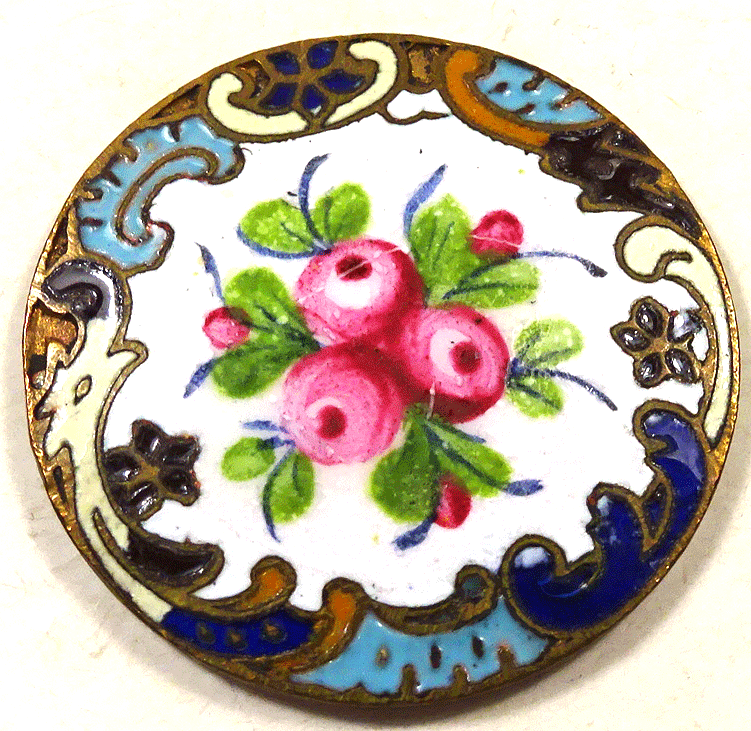 Pink roses with polychrome enamel rim