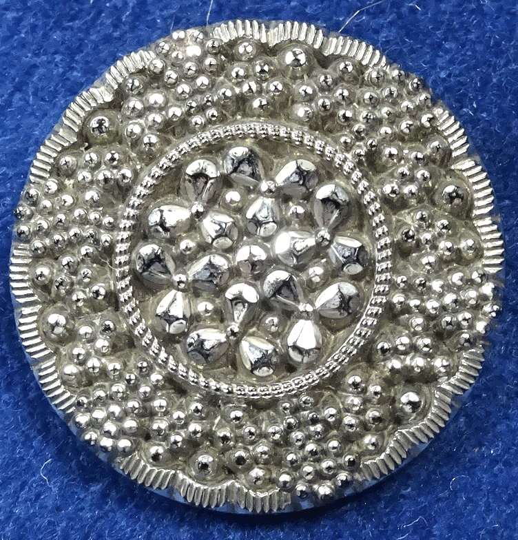 Black glass button with silver lustre berries