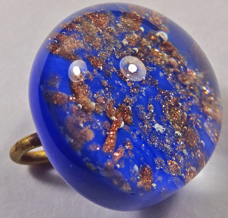 Vintage paperweight button, speckled blue on gold