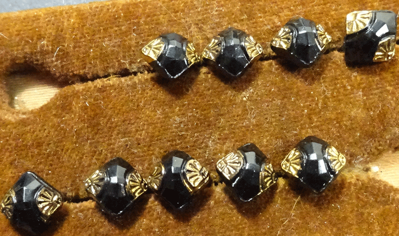 Set of 9 small black glass square with gold