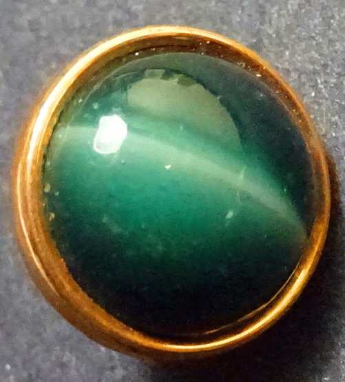 Vintage green glass waistcoat button with stripe