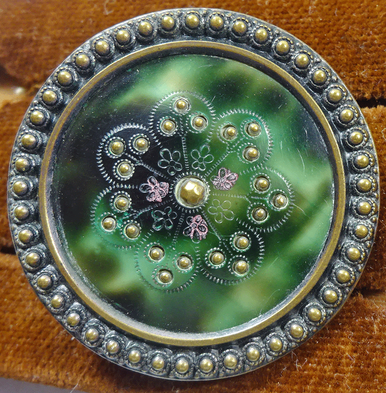 Large green Victorian celluloid with stick-ups