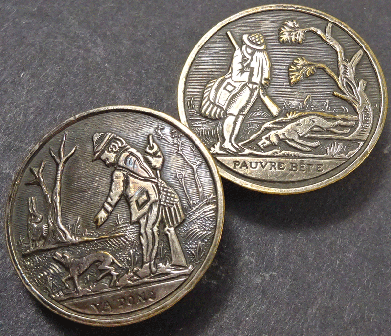 Pair of French sporting buttons, stud shank