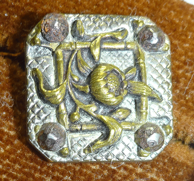 Antique floral square buttons with cut steels, Paris back