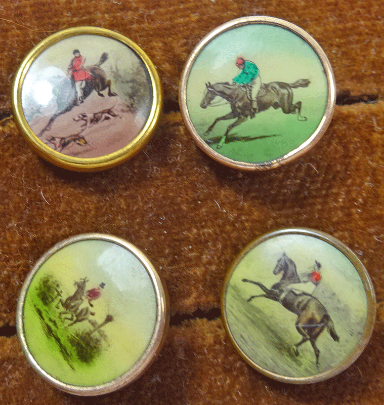 Set of lithograph waistcoat buttons, horses