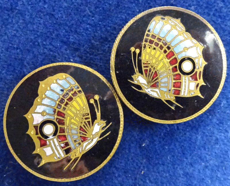Pair of enamel butterflies, stud shank