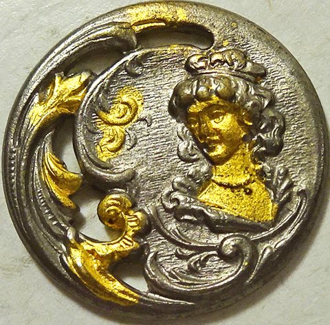 Small female head, two-tone metal