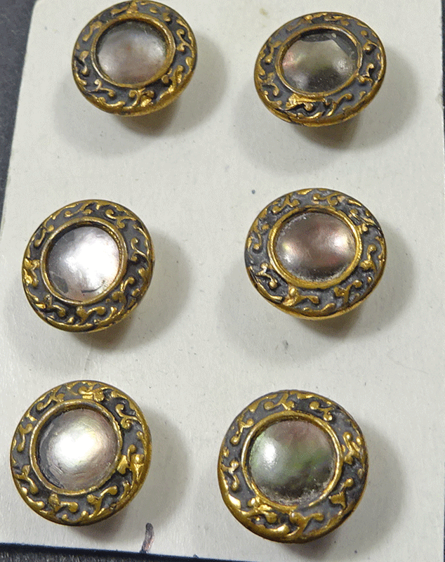 Set of 6 small metal, pearl centre
