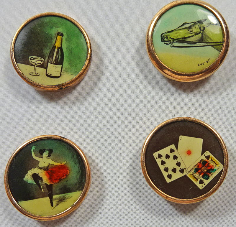 Set of 4 lithograph waistcoat buttons - vices