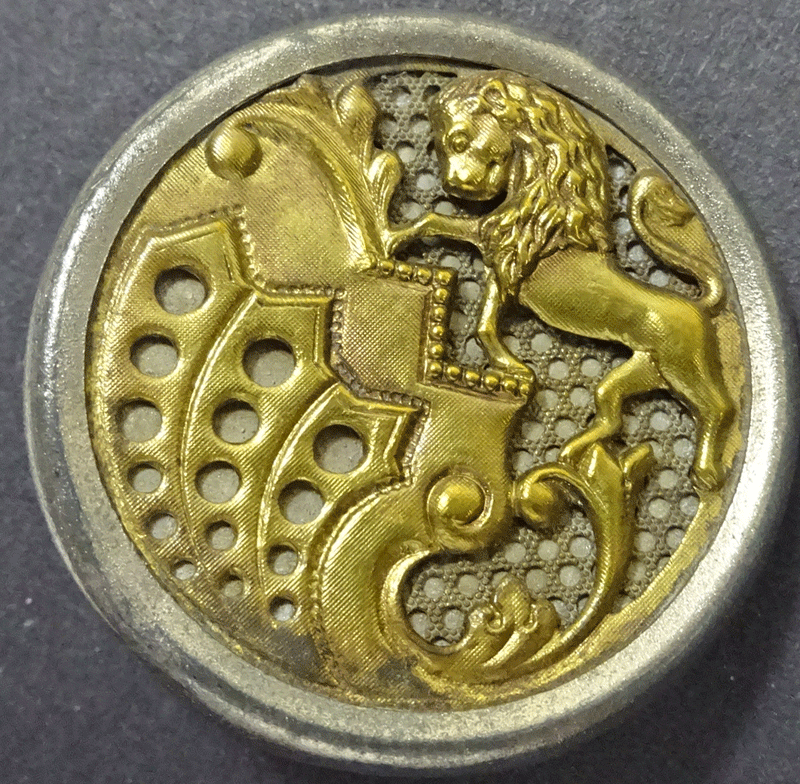 Lion rampant with part of a shield or crest