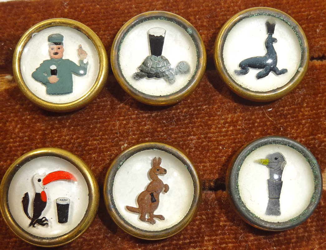 Set of 6 Guinness advertising waistcoat buttons