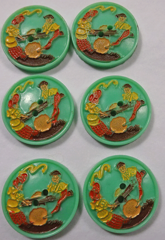 Set of 6 green plastic children's buttons