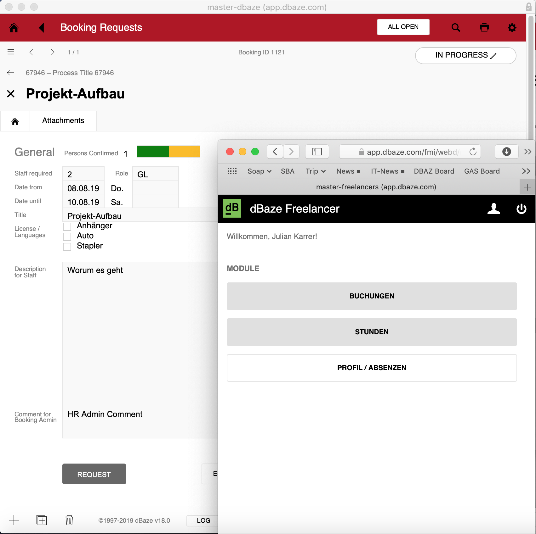 Freelancer-Anfragen und Login für freie Mitarbeiter
