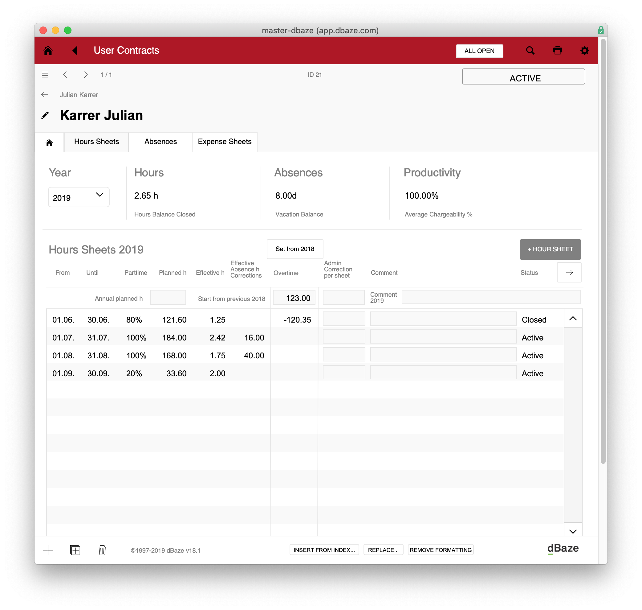 Detail-Ansicht Kundendokument. In den Karteireitern Helper und Settings kannst du weitere Informationen eingeben.