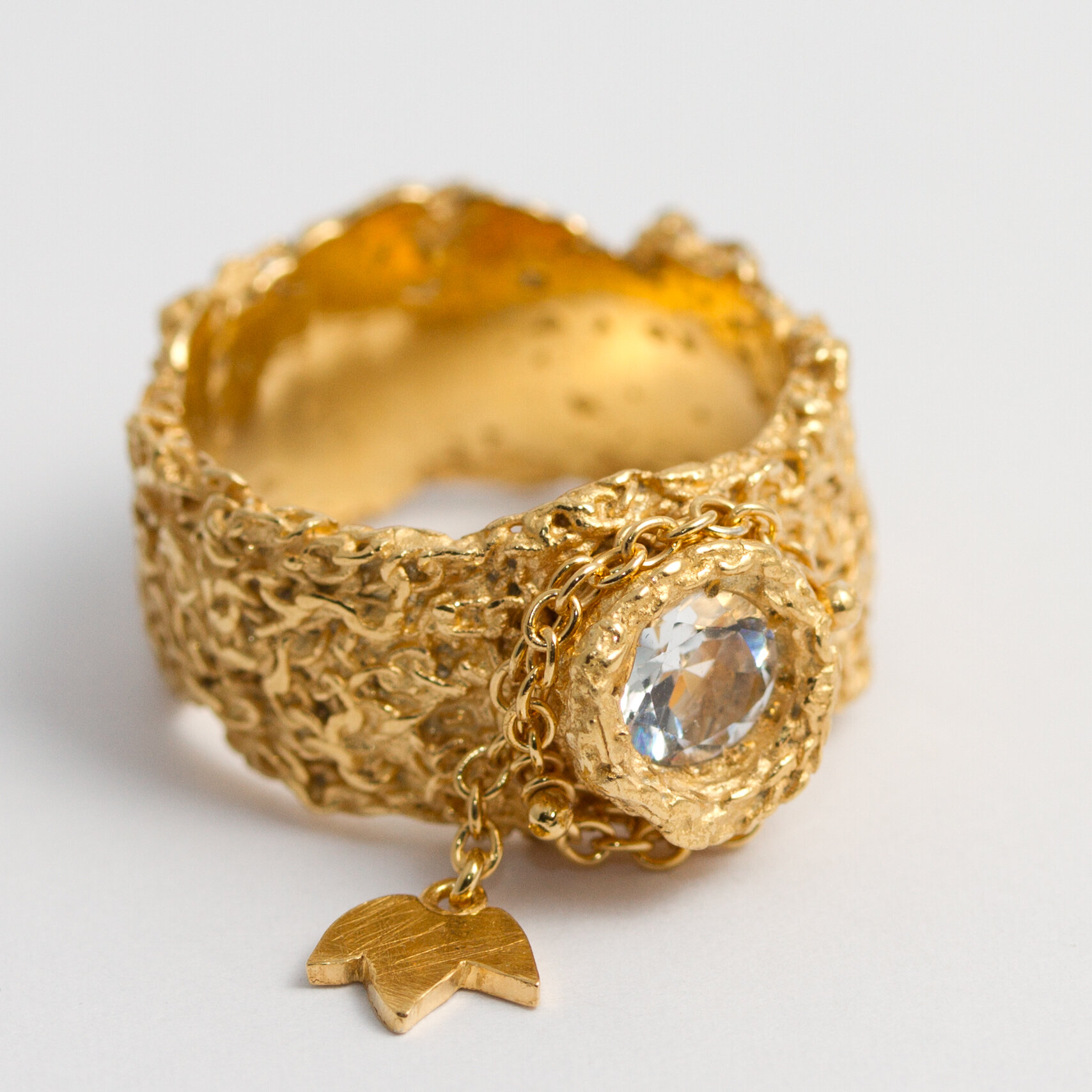 Bague lierre large avec feuille pendante en or, argent, vermeil, plaqué or
