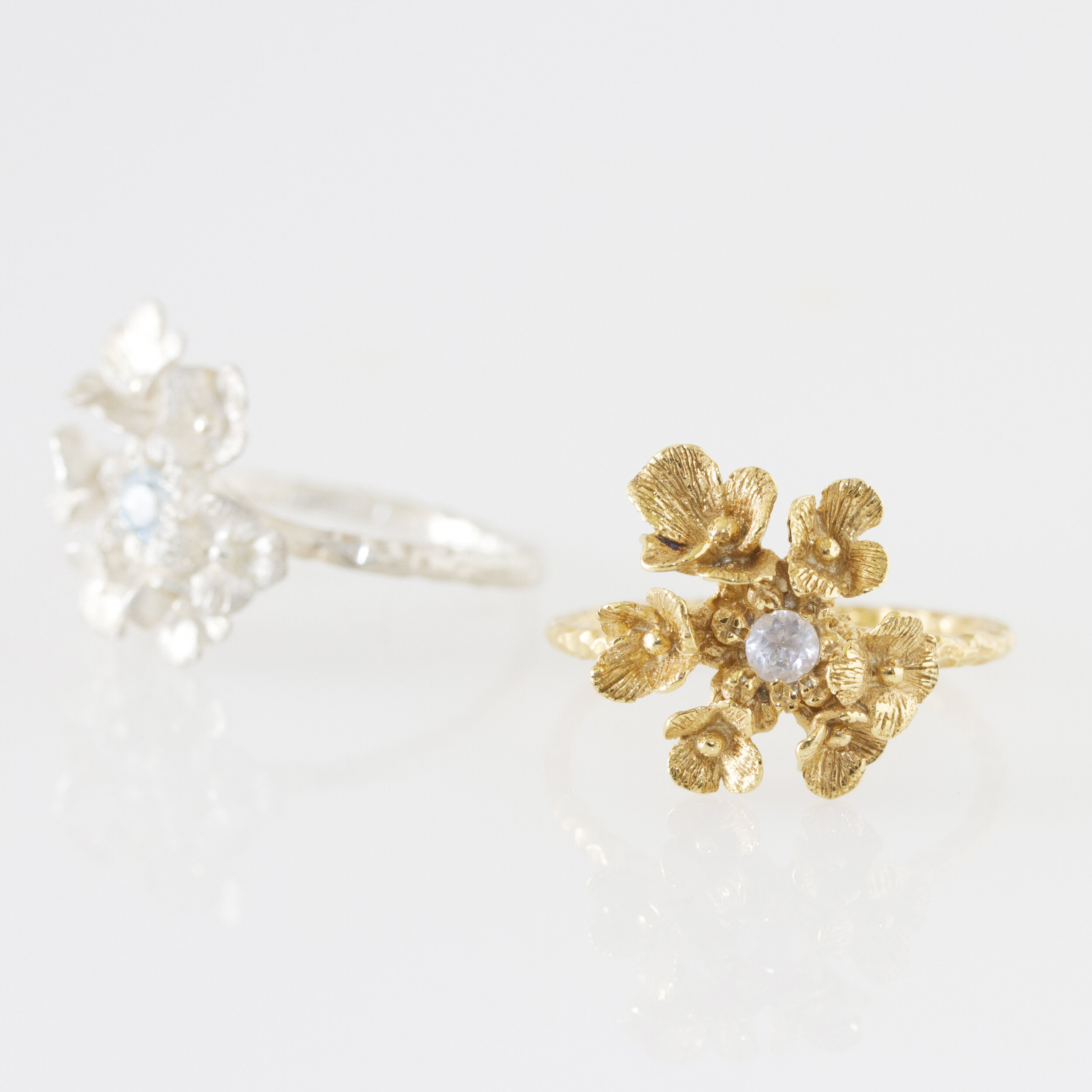 Bague hortensia simple or 18 carats ( or jaune, or gris, or blanc, or rose), argent 925 massif, vermeil (plaqué or) pour femmes