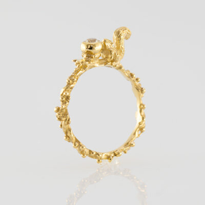 Bague écureuil avec petite pierre 18 carats ( or jaune, or gris, or blanc, or rose), argent 925 massif, vermeil (plaqué or) pour femmes