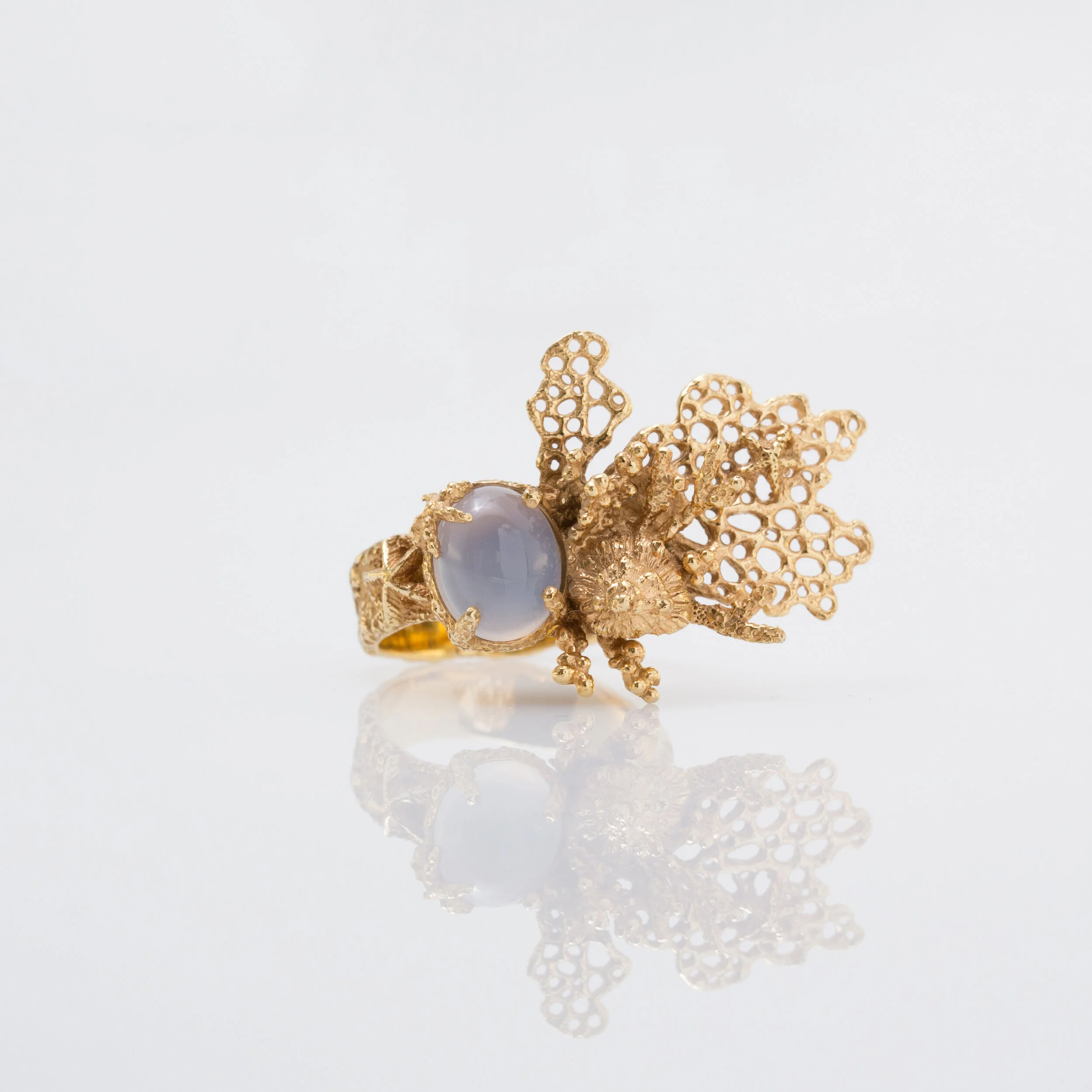 Bague texture corail cabochon or 18 carats ( or jaune, or gris, or blanc, or rose), argent 925 massif, vermeil (plaqué or) pour femmes
