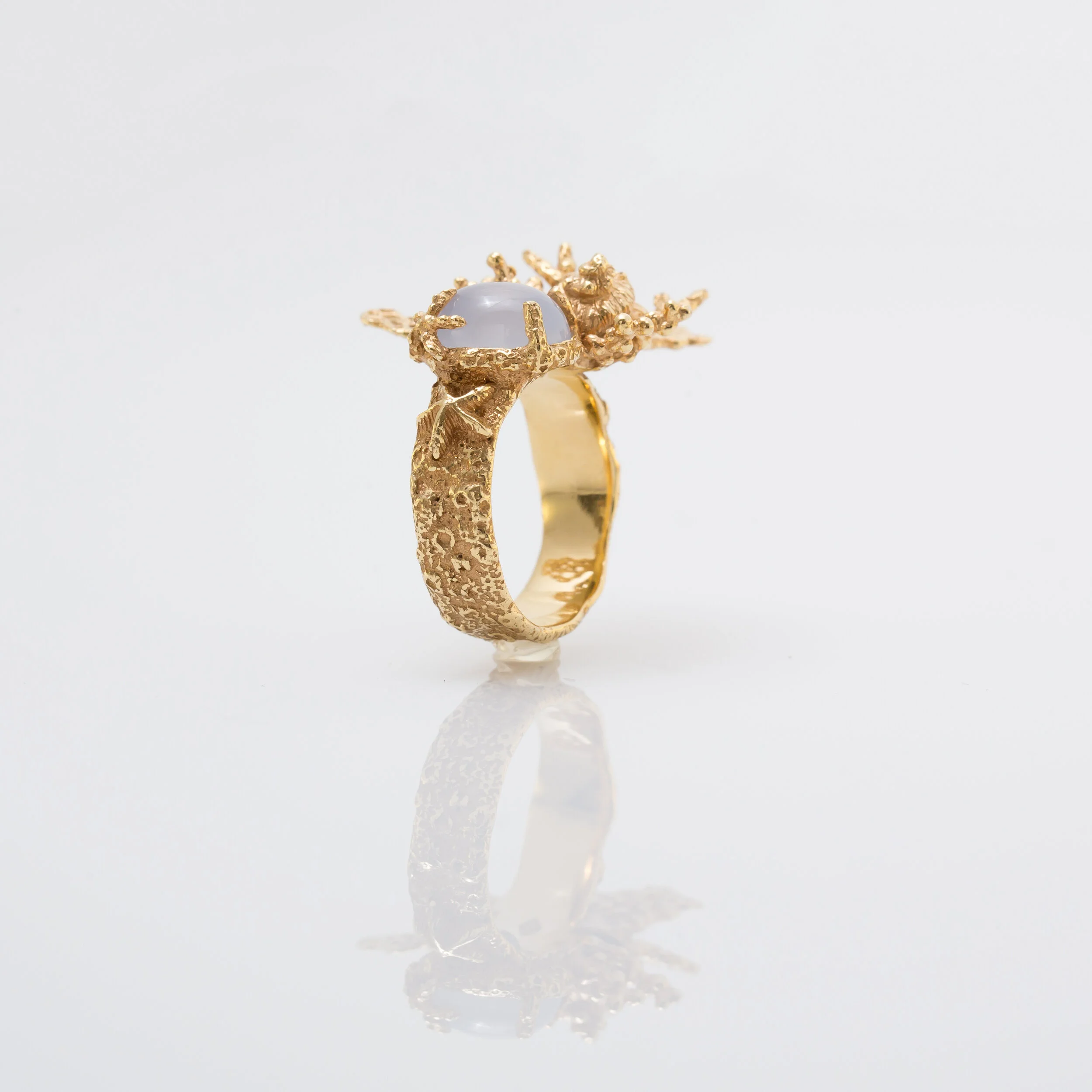 Bague texture corail cabochon originale