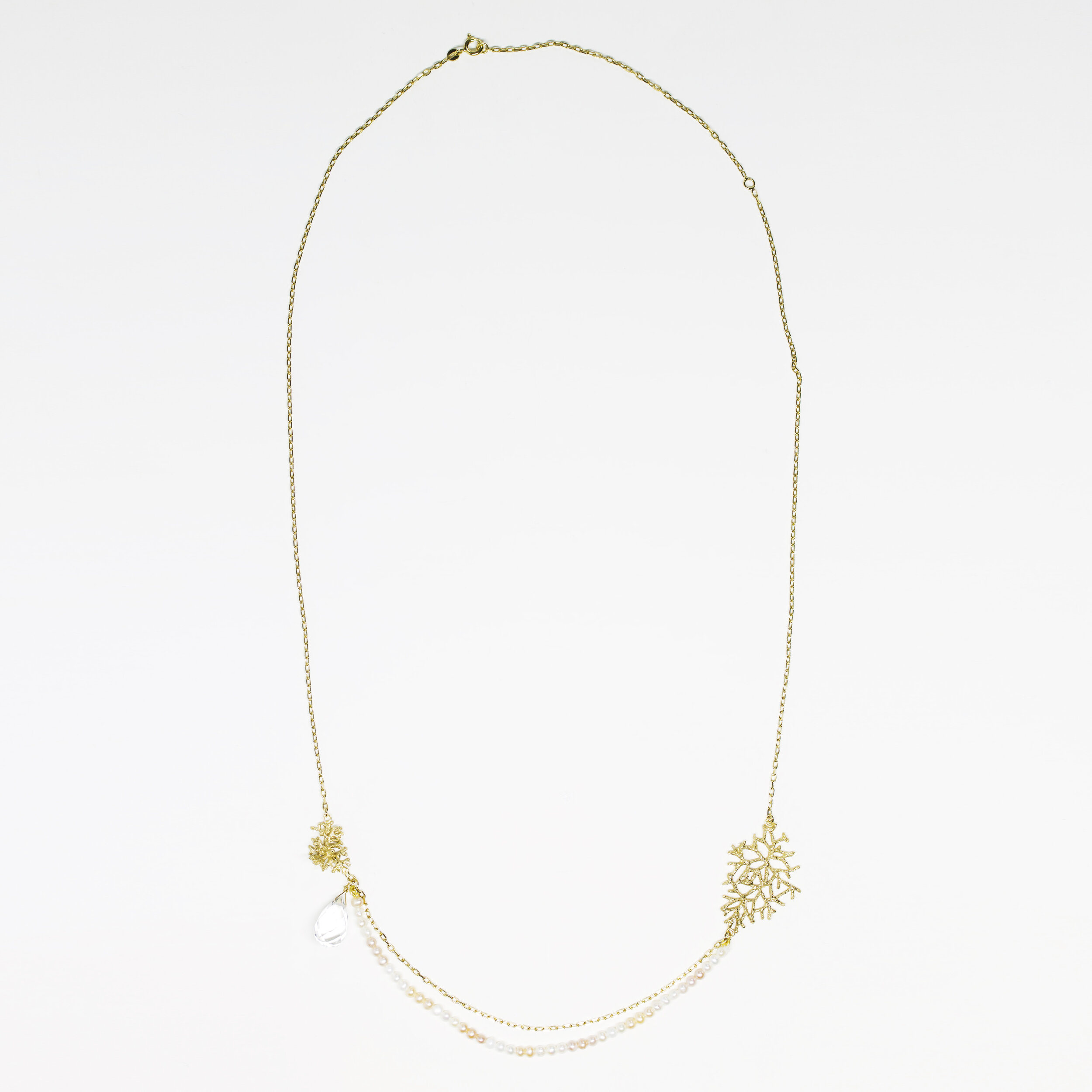 Long collier flocons de neige avec perles de créateur paris or 18k ( or jaune, or gris, or blanc, or rose), argent sterling 925, vermeil (plaqué or)
