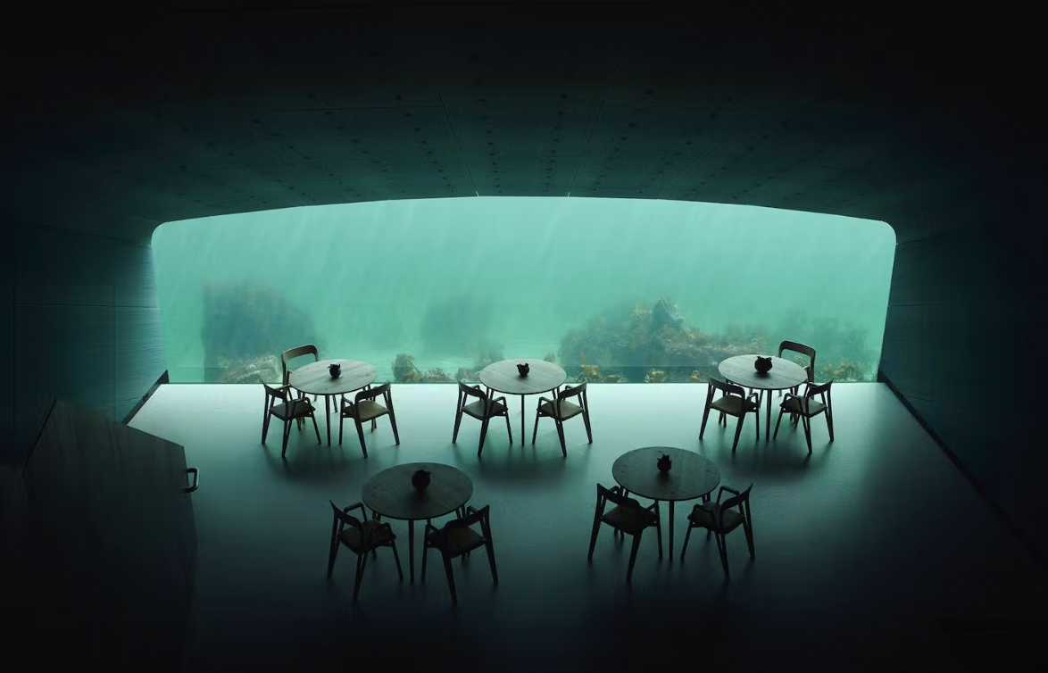 Unforgettable underwater dining experience 5 Meters below dangerous North Sea 