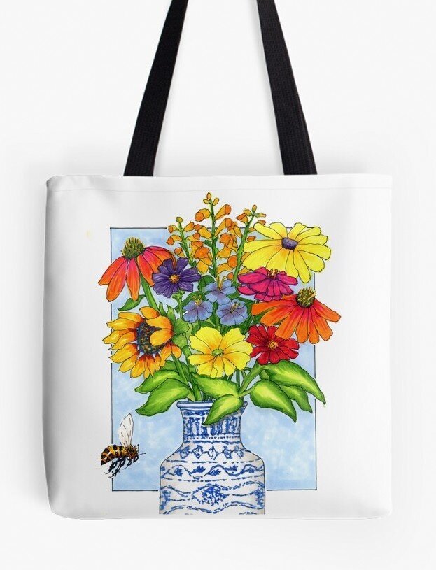 Vase of Flowers with Bee Totebag, Stephanie Sipp Illustration-001.jpg