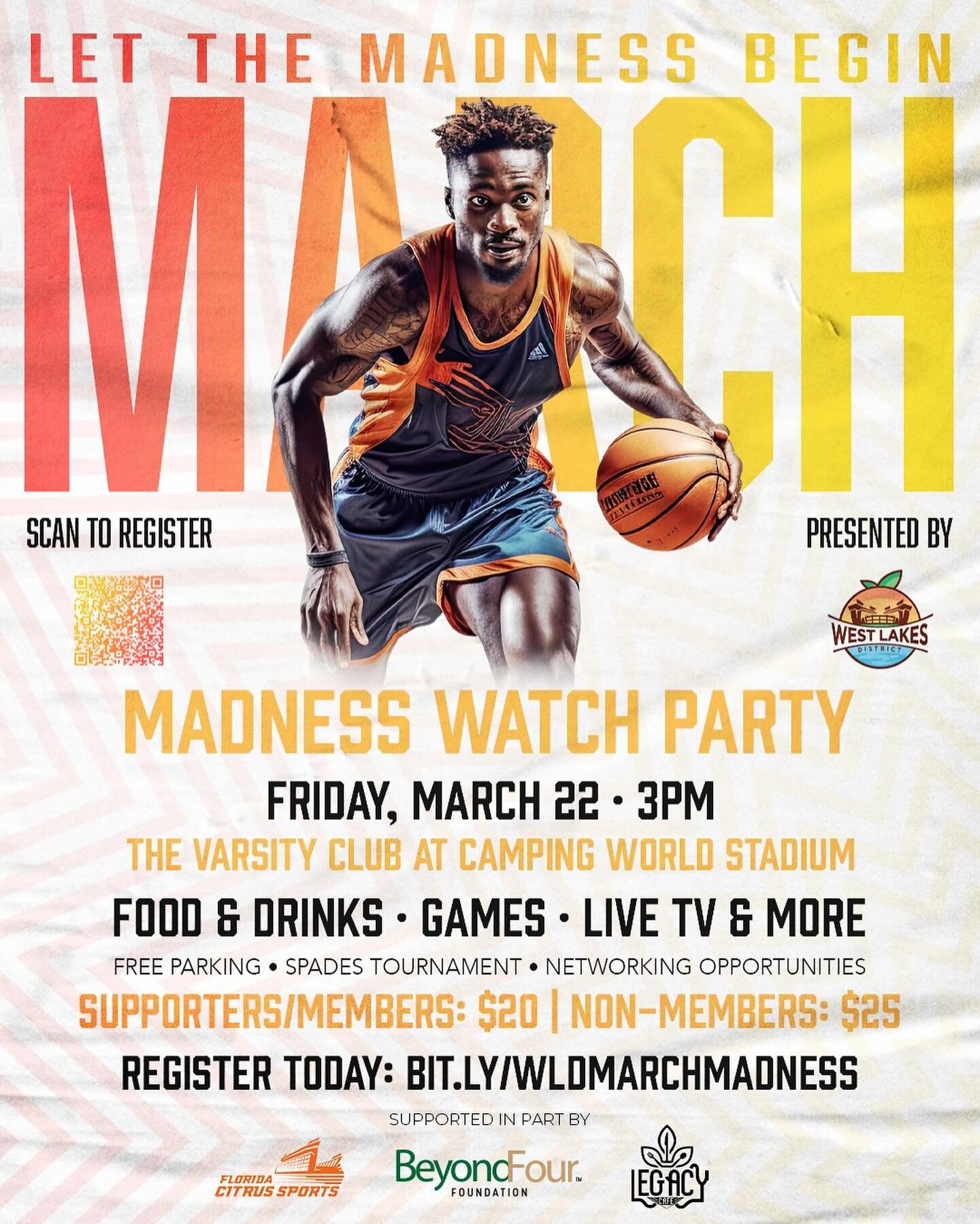 LET THE MADNESS BEGIN!! Join us alongside @westlakesdistrict for the March Madness Watch Party on Friday, March 22nd starting at 3pm at @varsitycluborlando! Lock in your tickets today and help support @westlakesdistrict

Tickets: bit.ly/wldmarchmadne