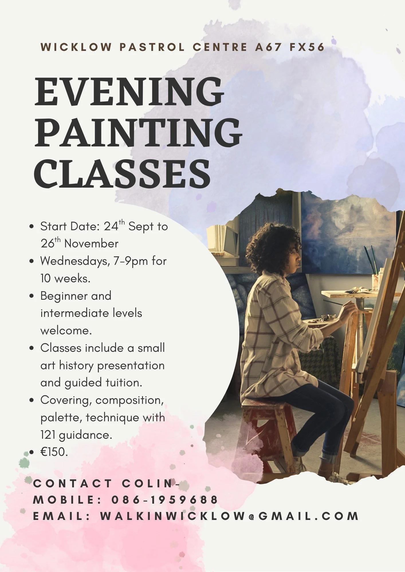 Painting Class with Colin Dunne (Weds. evenings, 10 weeks) at De La Salle Pastoral Centre (ends 26 Nov.)