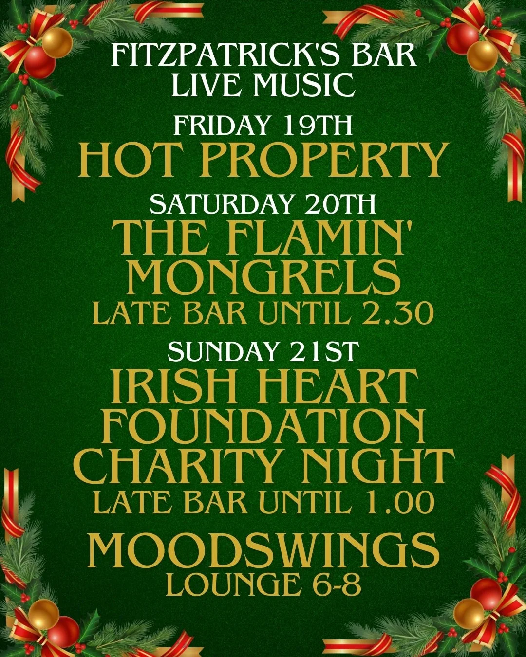 Live Music @ Fitzpatrick's Bar &amp; Lounge (The Flamin' Mongrels, then Late Bar &amp; DJ)