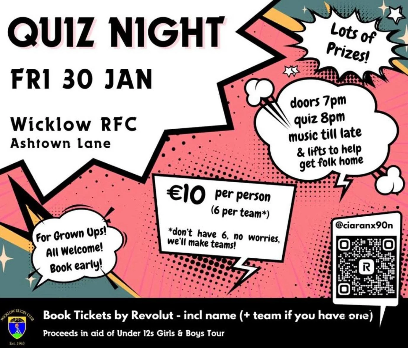 Wicklow RFC Quiz Night at Ashtown Lane