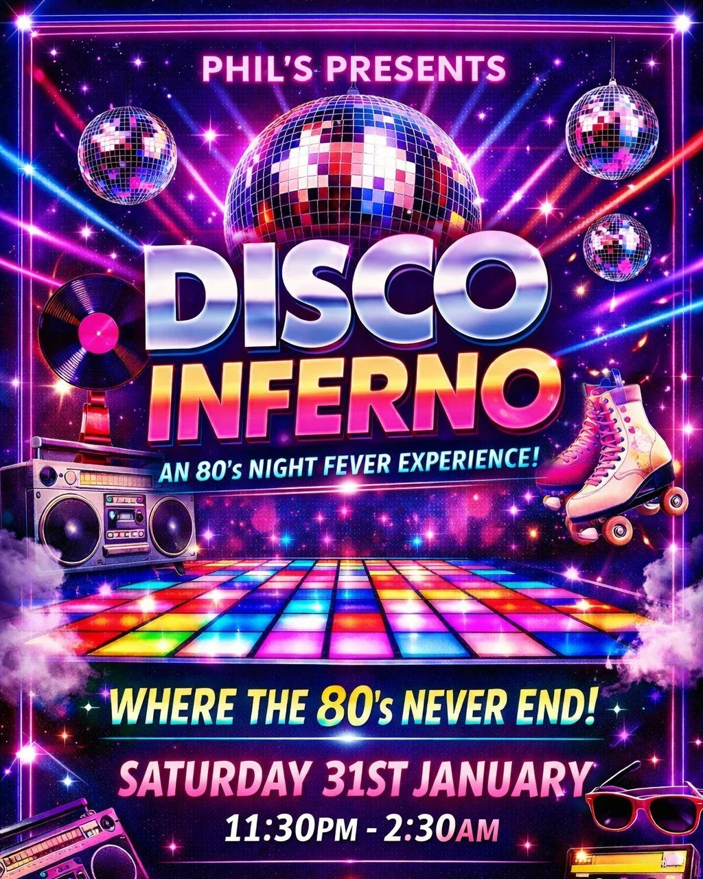 80’s Disco Inferno Party @ Phil's til 2:30am