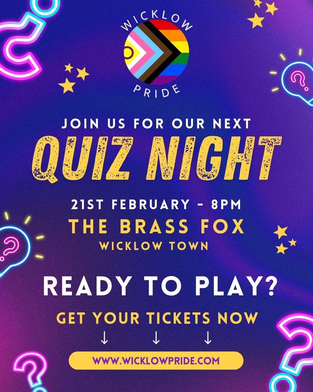 Wicklow Pride Fundraiser Table Quiz at Brass Fox