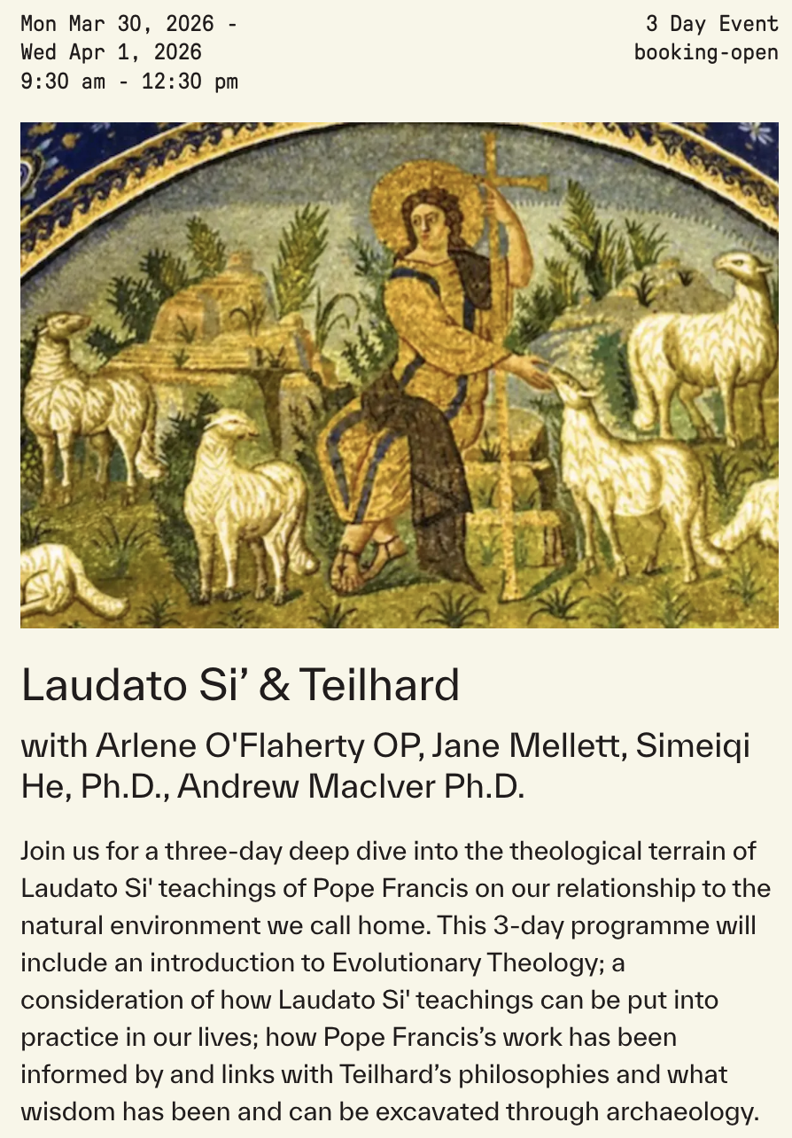 An Tairseach Spring Programme - Laudato Si And Teilhard With Arlene O'Flaherty OP, Jane Mellett, Simeiqi He PhD And Andrew MacIver PhD (3 Day Course)